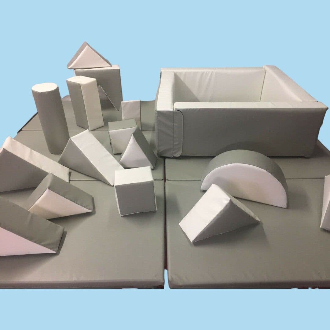 Grey/White  15 Piece Soft Play Set, Ball Pond,9 Mats